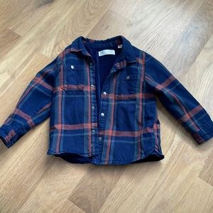 3/$20 - Zara snap button plaid lined shirt 18-24M